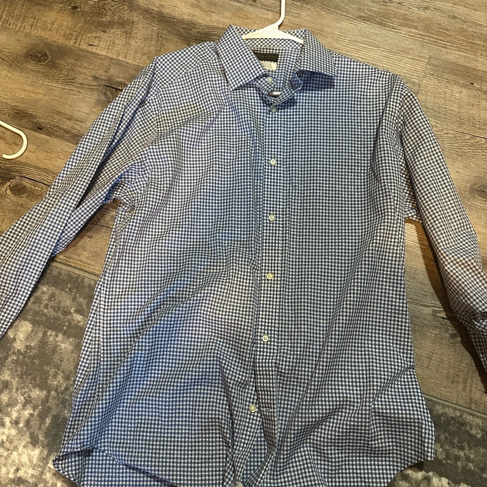 Thomas Dean Navy and White Checkered Shirt